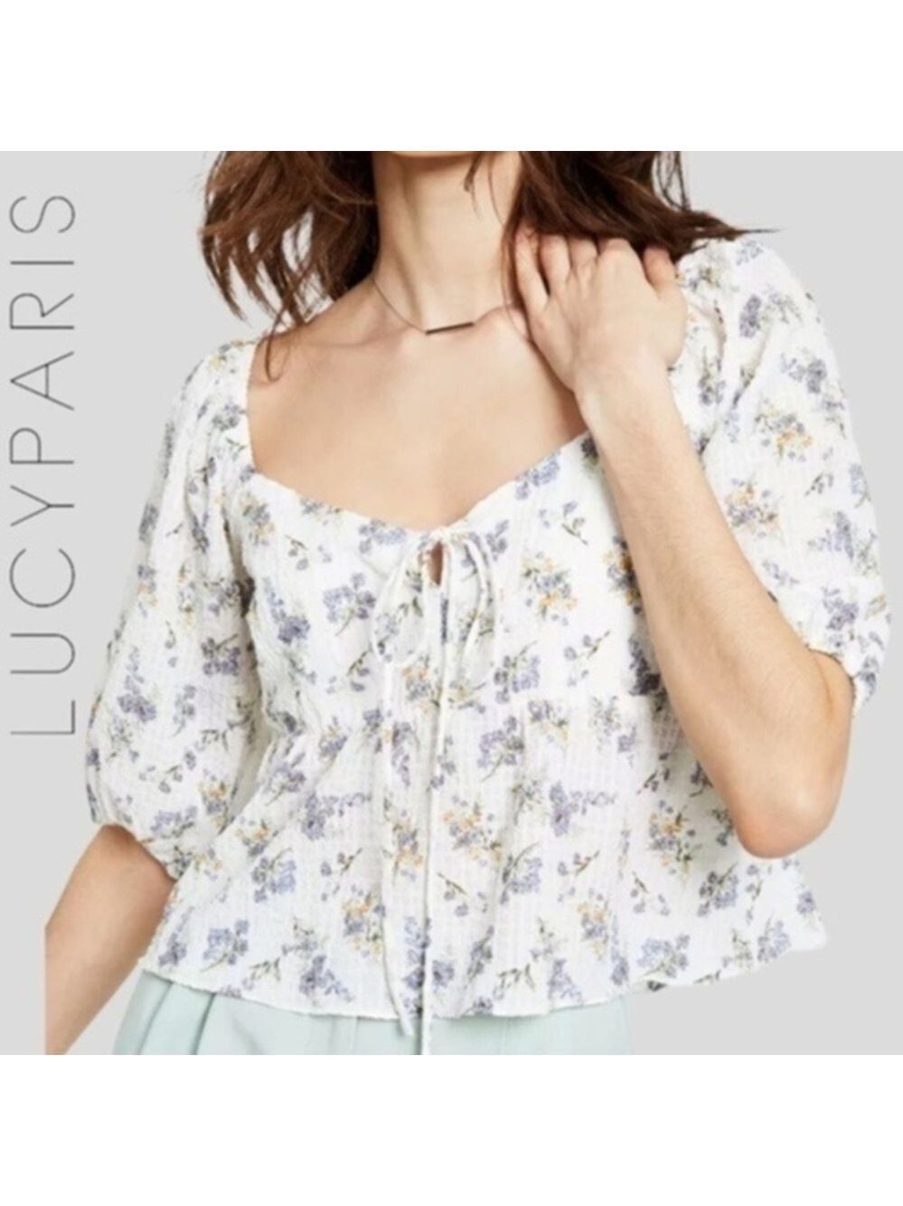 LUCY PARIS NWT Printed Blousen Silhouette Crinkle Top in White Floral/XL